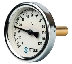 SIM-0001-105015 - Термометр биметаллический, Корпус 100 мм, Гильза 50 мм, 120 гр.ц. Stout